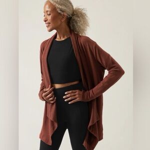 Athleta Pranayama Restore Wrap Open Cardigan Long MT M Tall Brown